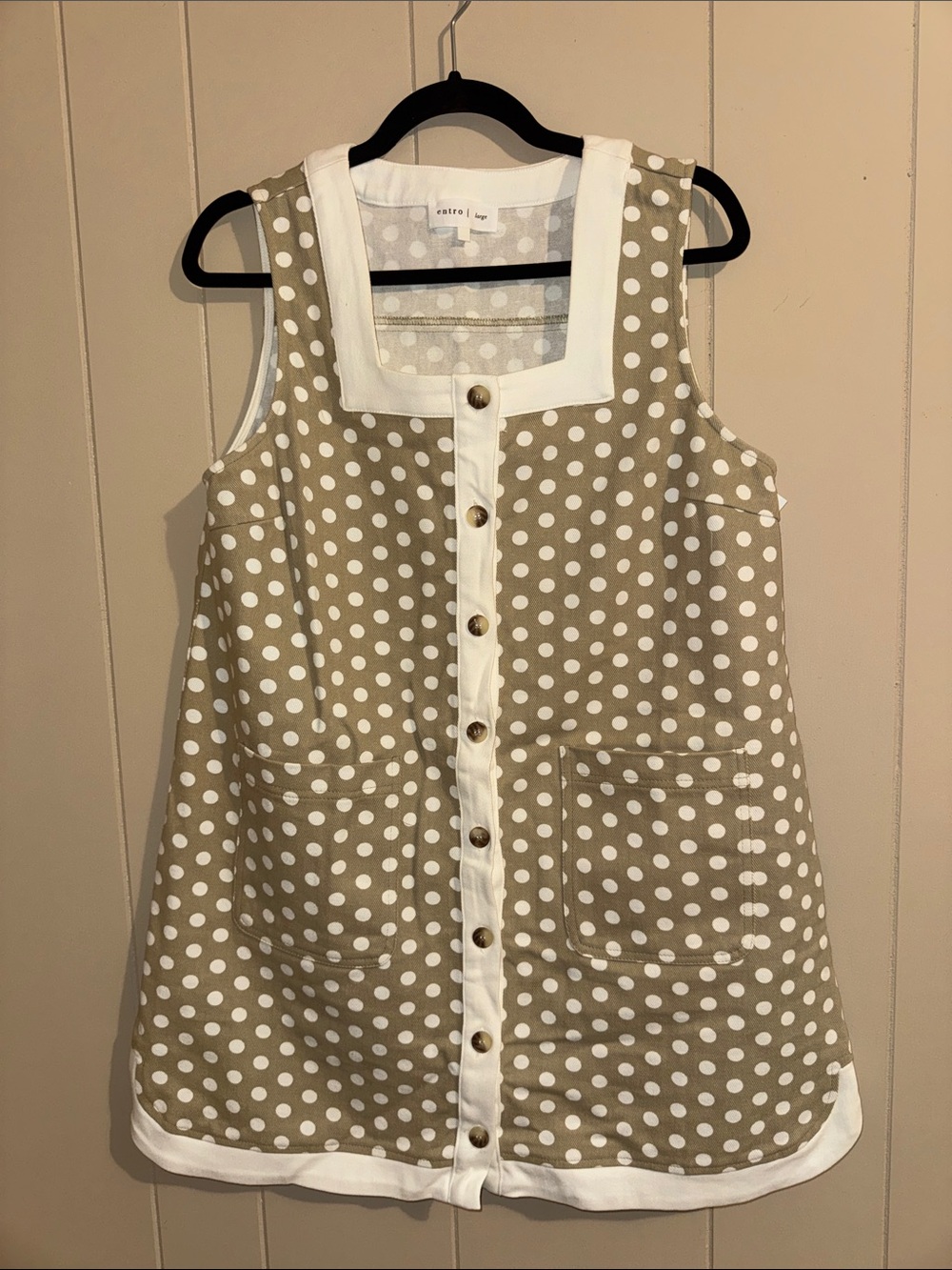 entro Taupe Polka Dot Button-Front Sleeveless Dress